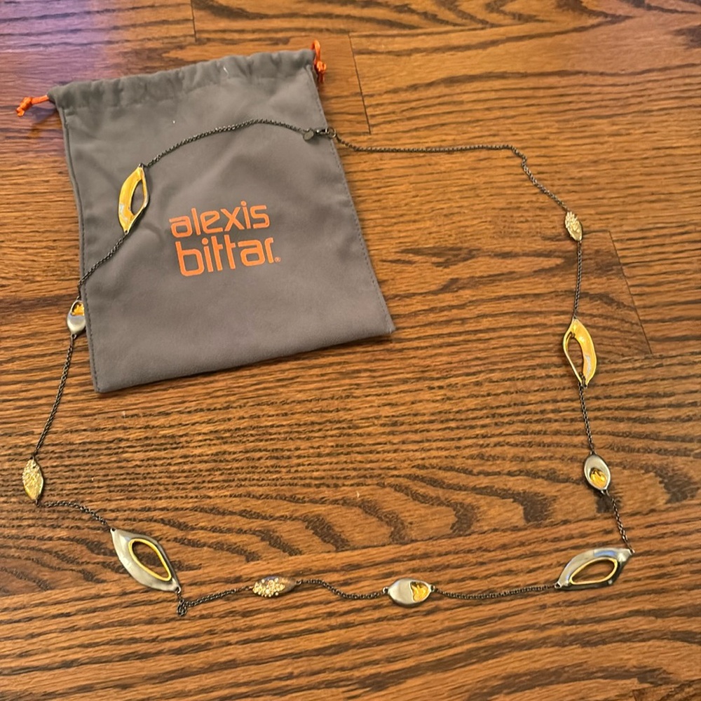 Alexis Bittar Long Gold Pewter and Silver Style Necklace
